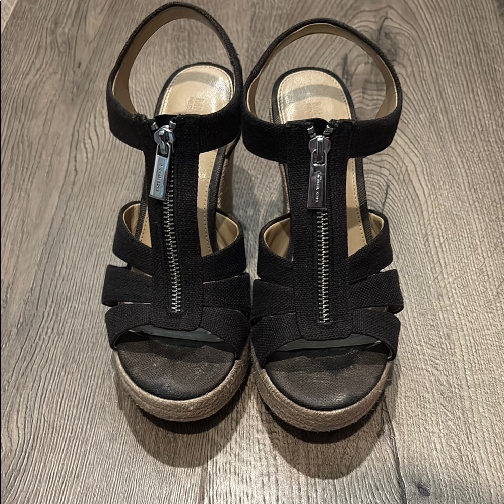 MICHAEL Michael Kors Black Wedge Sandals with Comfort Straps